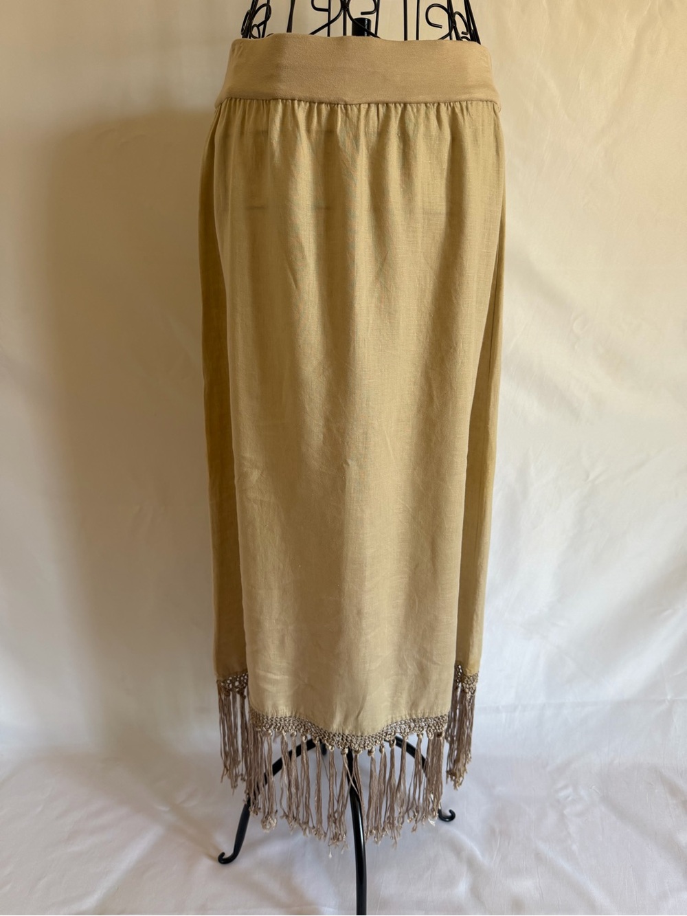 Chico's Tan Fringe-Hem Maxi Skirt